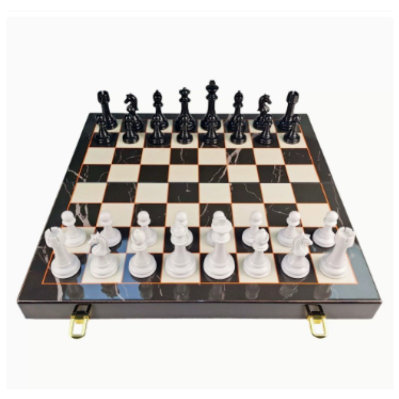 Game Storage Box - Hochwertiges Schachspiel aus Massivholz mit Marmormuster