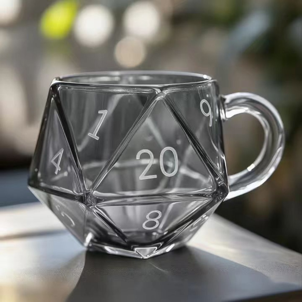 Board Game Pandemic - Transparenter Glas-Regenbogen-D20-Würfelbecher mit Griff, polyedrische Würfel