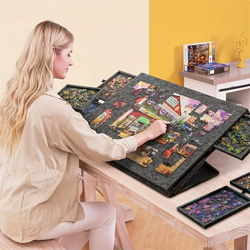 Board Game For 2 People - 6-Schubladen-Puzzletisch für 1500 Teile, Filztafel mit