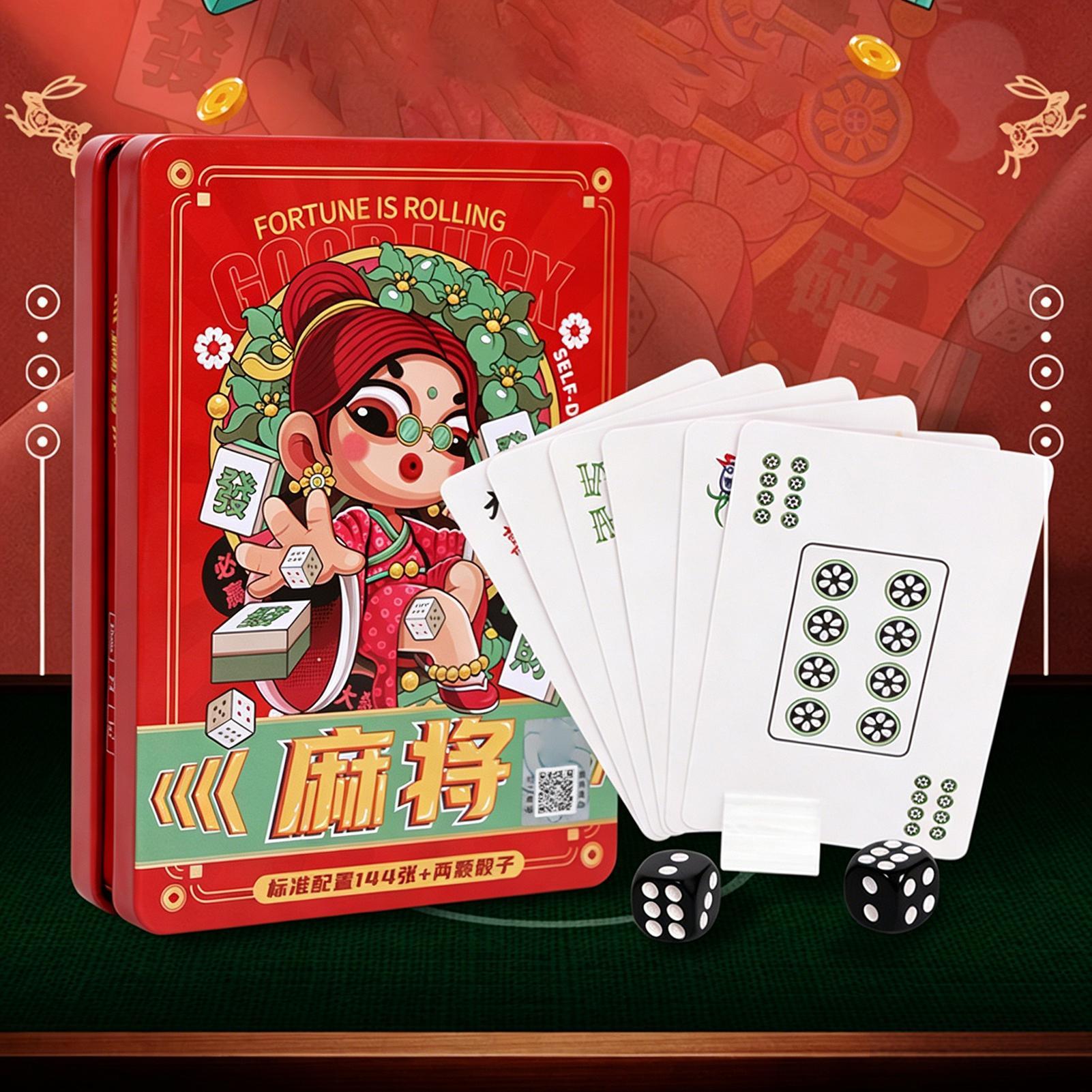 Card Game Deck - Spielkarten, Mahjong-Steine, Familienspiel, 144-teiliges Kartenspiel für